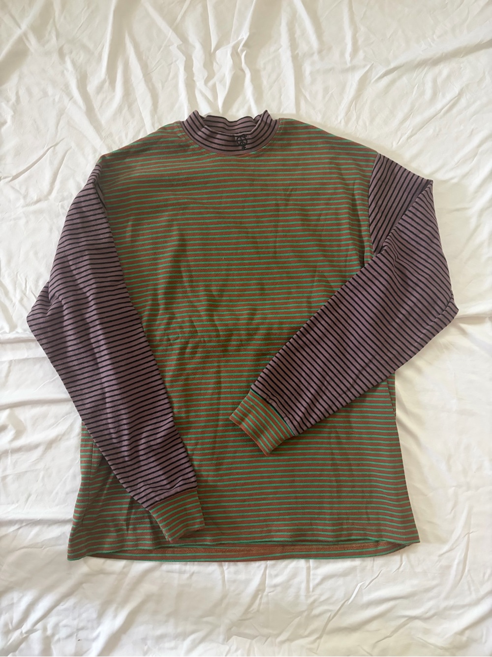 SexHippies Striped Long-Sleeve Crewneck Sweater in Olive Green and Plum